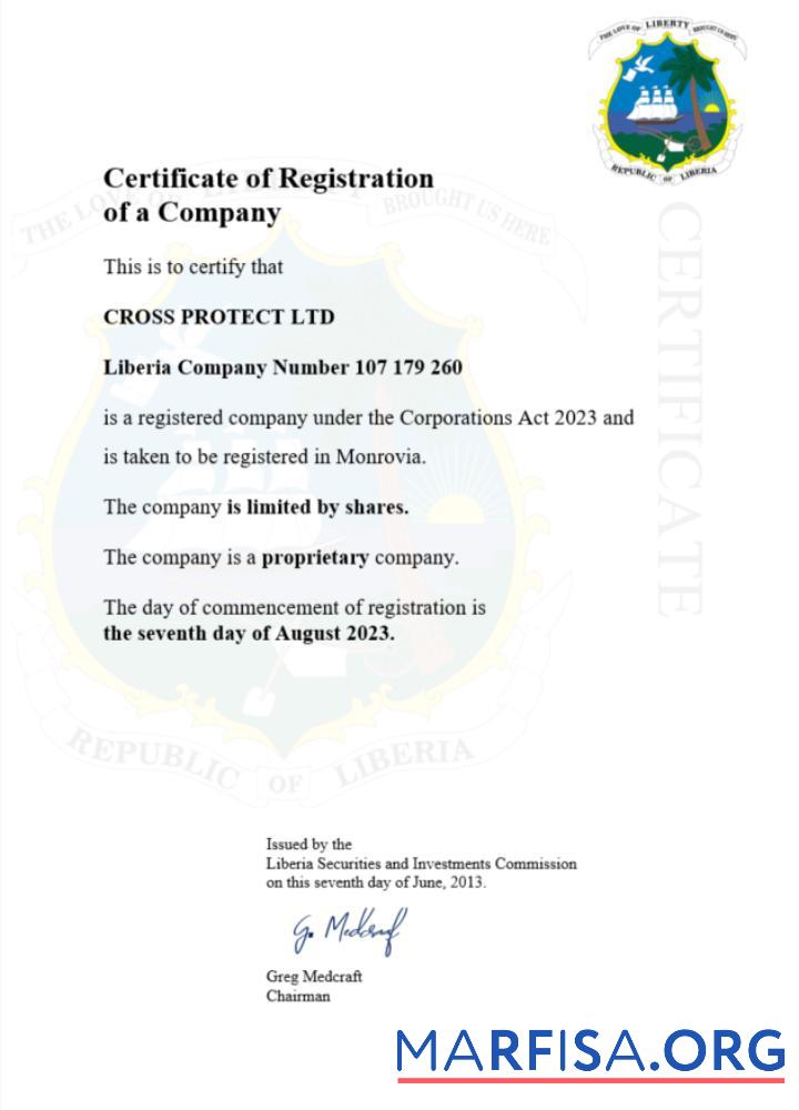 Blank Liberia business registration certificate Word and PDF template